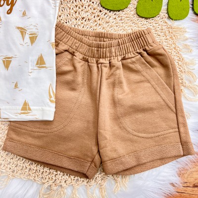 Conj. Regata em Linho Enjoy e Bermuda em Moletinho - Ferrugem e Areia